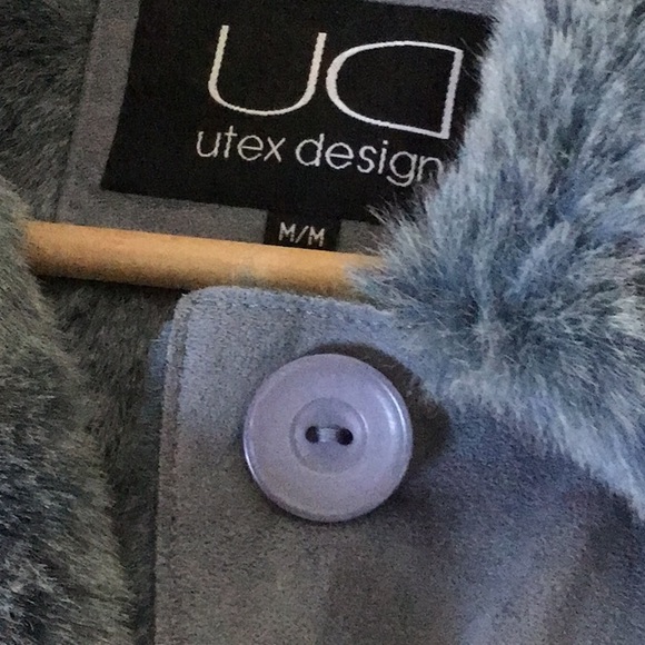 Utex Design VGUC blue suede feel button up jacket fleecy inside, side pockets - Picture 11 of 16